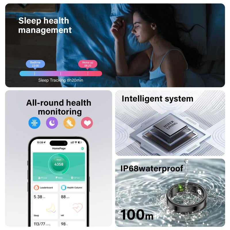 2.0 Smart Fitness Ring – Accurate Distance, Calories & Steps |Activity Tracking, Heart Rate, Sleep, Blood Oxygen& Menstrual Cycle Recording Wearable